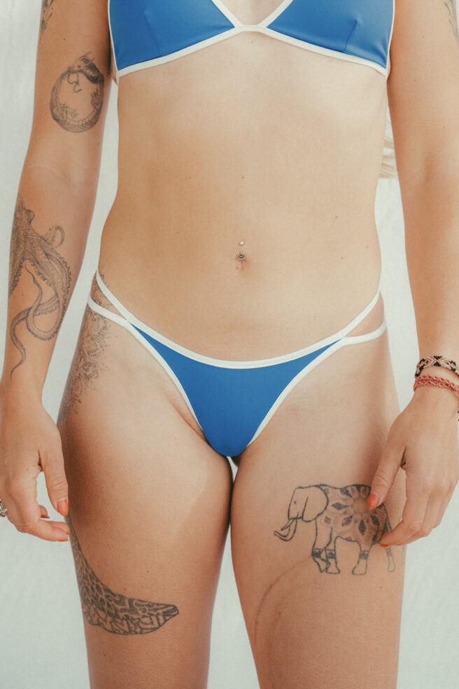 COCOU Zumi reversible bikini bottom in Italian blue and wine red with white trim